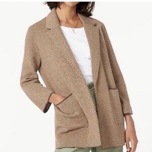 J CREW SOPHIE OPEN FRONT SWEATER BLAZER IN HICKORY CHEVRON SIZE XS